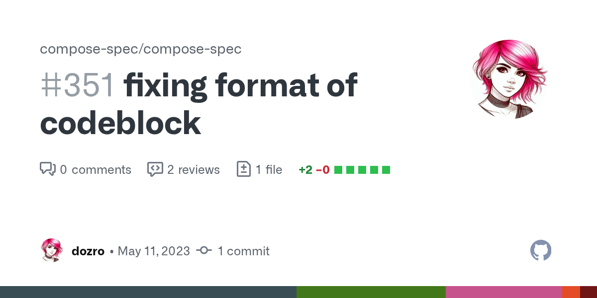 fixing format of codeblock by dozro · Pull Request #351 · compose-spec/compose-spec